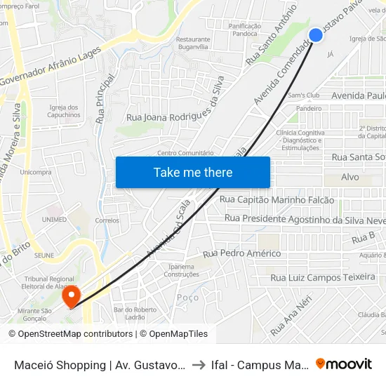 Maceió Shopping | Av. Gustavo Paiva to Ifal - Campus Maceió map