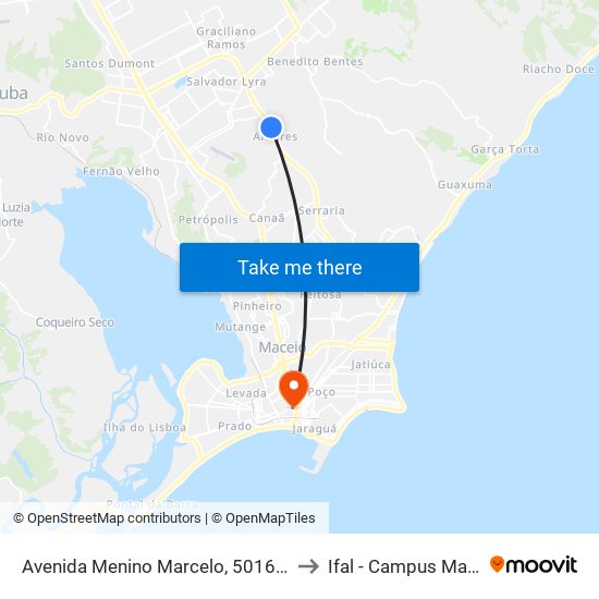 Avenida Menino Marcelo, 5016-5084 to Ifal - Campus Maceió map