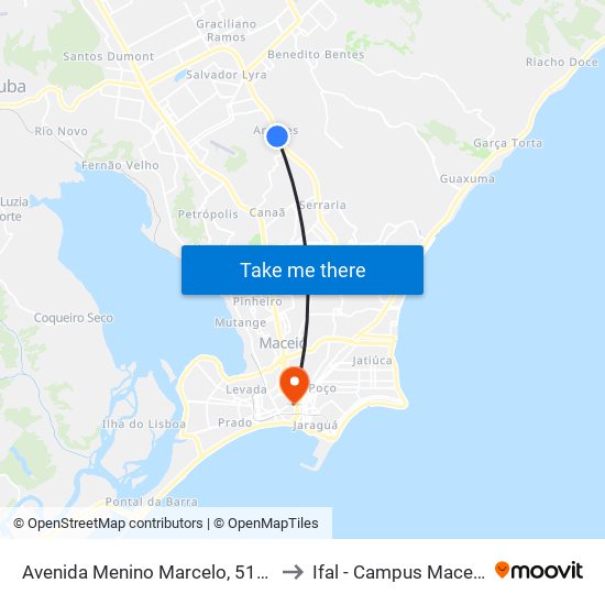 Avenida Menino Marcelo, 5148 to Ifal - Campus Maceió map