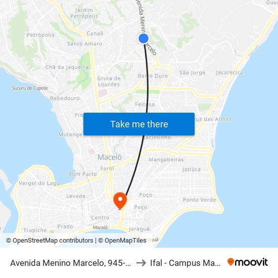 Avenida Menino Marcelo, 945-1333 to Ifal - Campus Maceió map