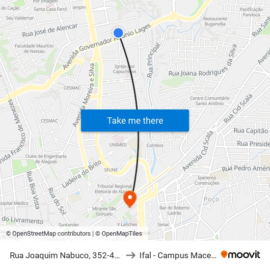 Rua Joaquim Nabuco, 352-450 to Ifal - Campus Maceió map