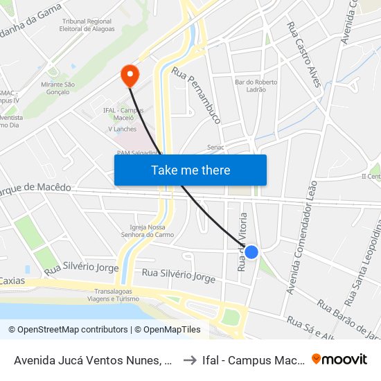 Avenida Jucá Ventos Nunes, 1-67 to Ifal - Campus Maceió map