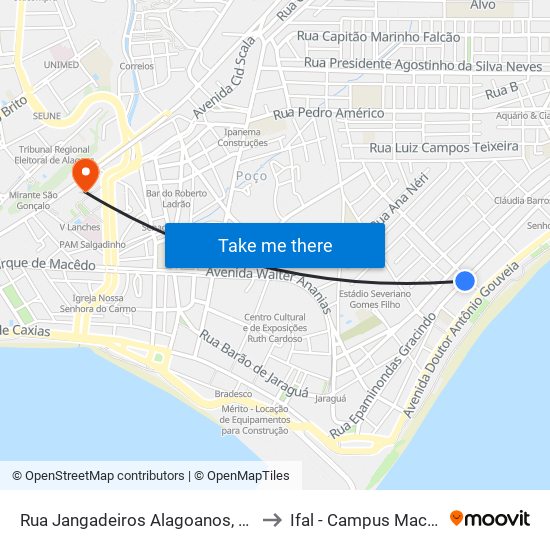 Rua Jangadeiros Alagoanos, 844 to Ifal - Campus Maceió map