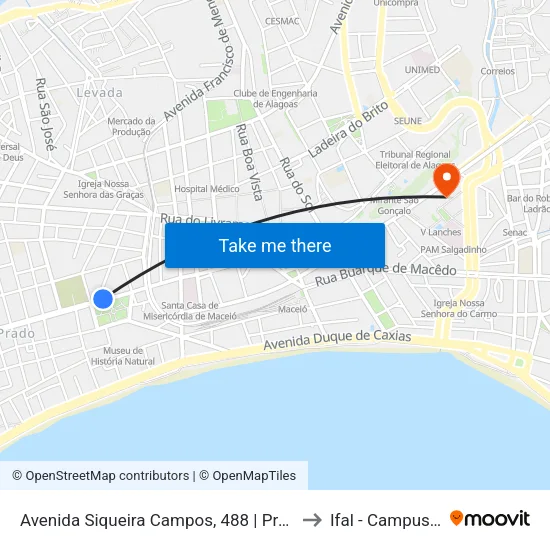 Avenida Siqueira Campos, 488 | Praça Da Faculdade to Ifal - Campus Maceió map