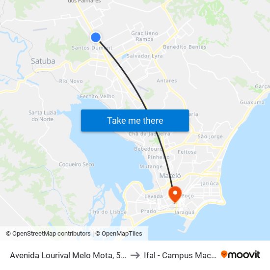 Avenida Lourival Melo Mota, 5020 to Ifal - Campus Maceió map