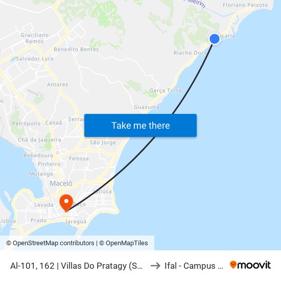 Al-101, 162 | Villas Do Pratagy (Sentido Litoral) to Ifal - Campus Maceió map