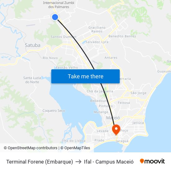 Terminal Forene (Embarque) to Ifal - Campus Maceió map