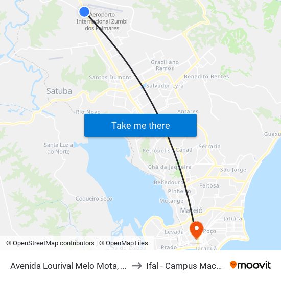 Avenida Lourival Melo Mota, 12 to Ifal - Campus Maceió map