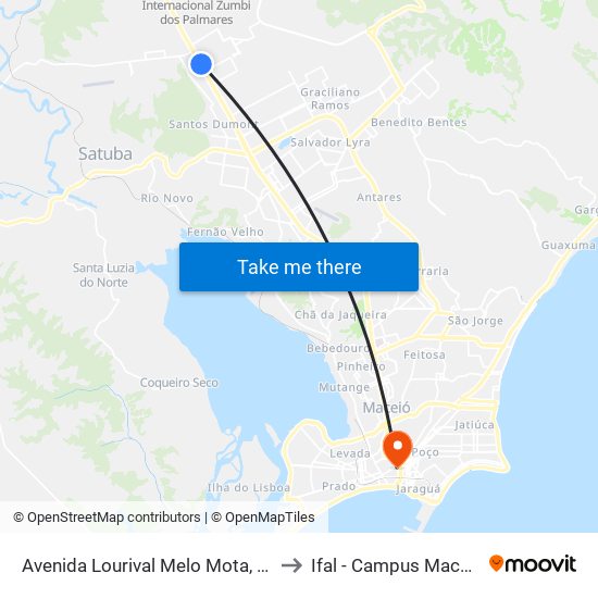 Avenida Lourival Melo Mota, 66 to Ifal - Campus Maceió map