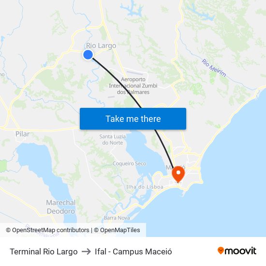 Terminal Rio Largo to Ifal - Campus Maceió map