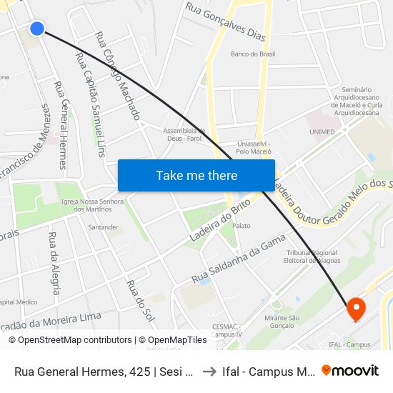 Rua General Hermes, 425 | Sesi Cambona to Ifal - Campus Maceió map