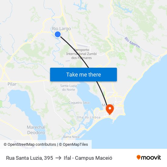 Rua Santa Luzia, 395 to Ifal - Campus Maceió map