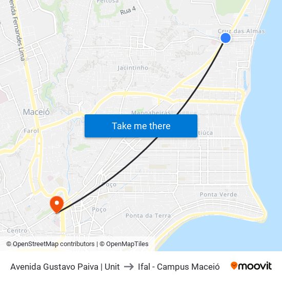 Avenida Gustavo Paiva | Unit to Ifal - Campus Maceió map