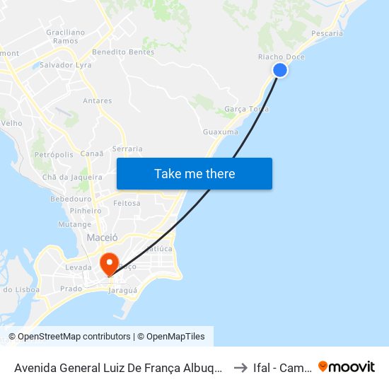 Avenida General Luiz De França Albuquerque, 128 | Mirante (Sentido Maceió) to Ifal - Campus Maceió map