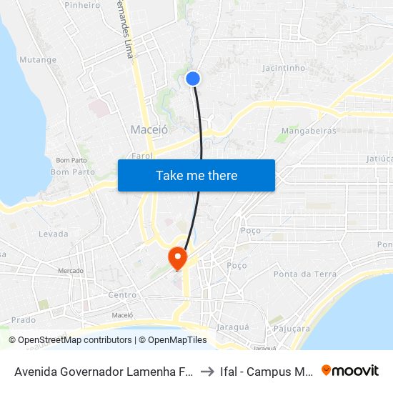 Avenida Governador Lamenha Filho, 391 to Ifal - Campus Maceió map