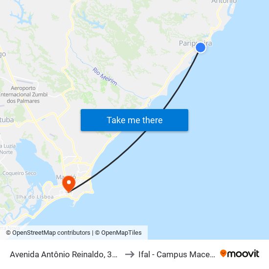 Avenida Antônio Reinaldo, 377 to Ifal - Campus Maceió map