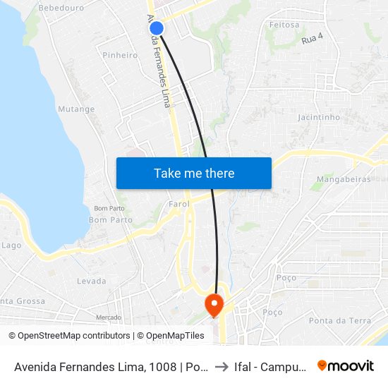 Avenida Fernandes Lima, 1008 | Ponto Metropolitano to Ifal - Campus Maceió map