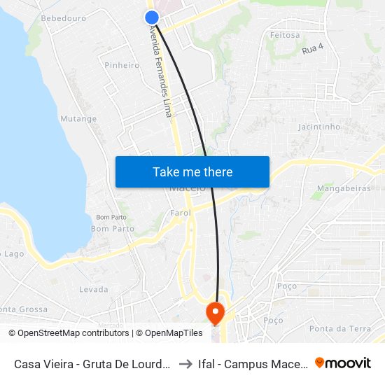 Casa Vieira - Gruta De Lourdes to Ifal - Campus Maceió map