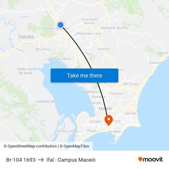 Br-104 1693 to Ifal - Campus Maceió map