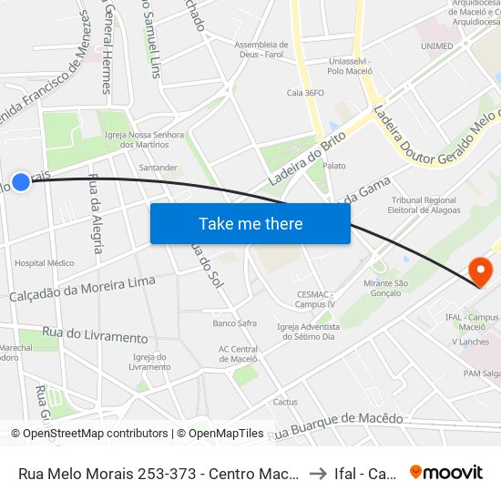 Rua Melo Morais 253-373 - Centro Maceió - Al 57020-330 República Federativa Do Brasil to Ifal - Campus Maceió map