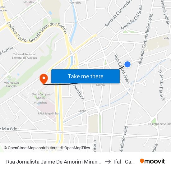 Rua Jornalista Jaime De Amorim Miranda 68-142 - Poço Maceió - Al 57025-610 Brasil to Ifal - Campus Maceió map