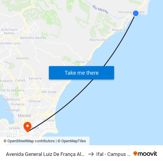 Avenida General Luiz De França Albuquerque 157 to Ifal - Campus Maceió map