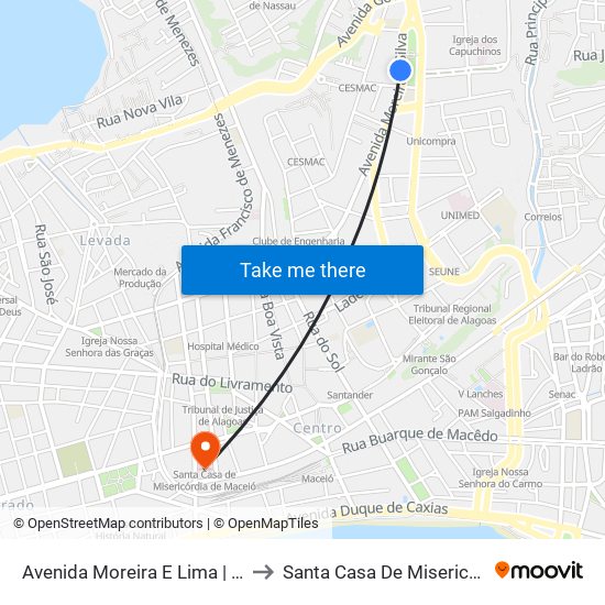 Avenida Moreira E Lima | Praça Centenário to Santa Casa De Misericórdia De Maceió map