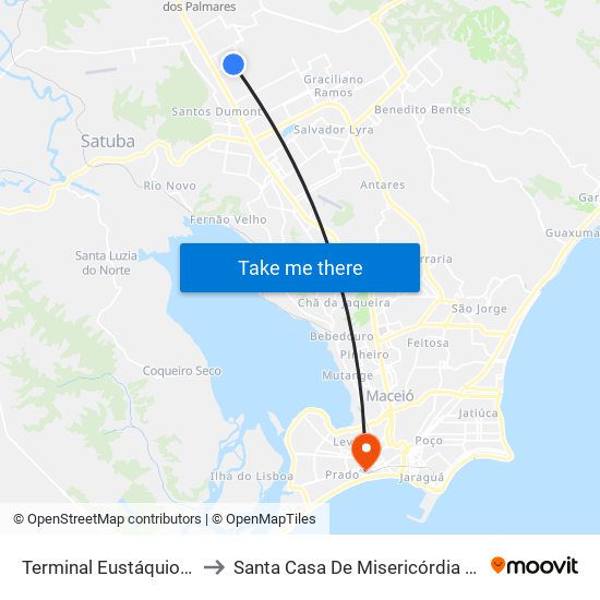 Terminal Eustáquio Gomes to Santa Casa De Misericórdia De Maceió map