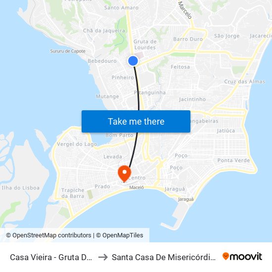 Casa Vieira - Gruta De Lourdes to Santa Casa De Misericórdia De Maceió map