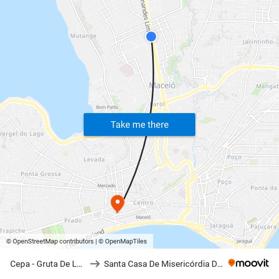 Cepa - Gruta De Lourdes to Santa Casa De Misericórdia De Maceió map