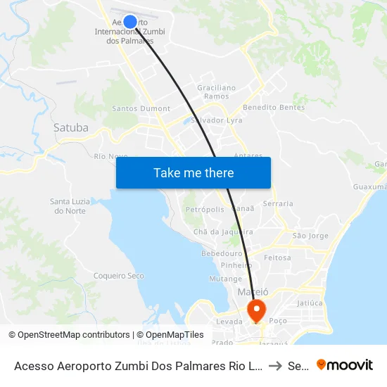Acesso Aeroporto Zumbi Dos Palmares Rio Largo - Alagoas Brasil to Seune map