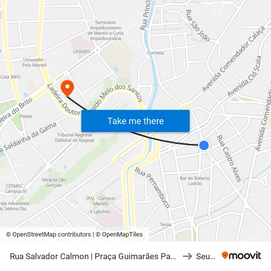 Rua Salvador Calmon | Praça Guimarães Passos to Seune map