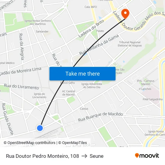 Rua Doutor Pedro Monteiro, 108 to Seune map