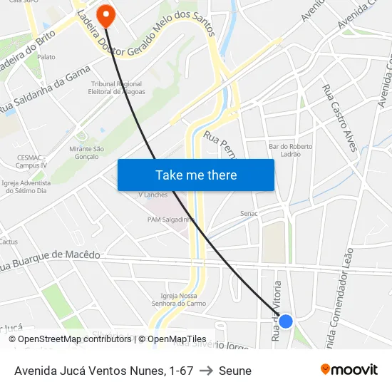 Avenida Jucá Ventos Nunes, 1-67 to Seune map