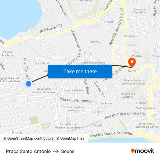 Praça Santo Antônio to Seune map
