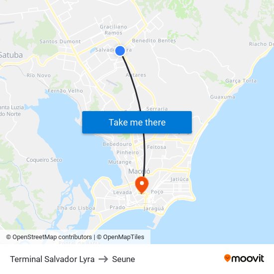 Terminal Salvador Lyra to Seune map