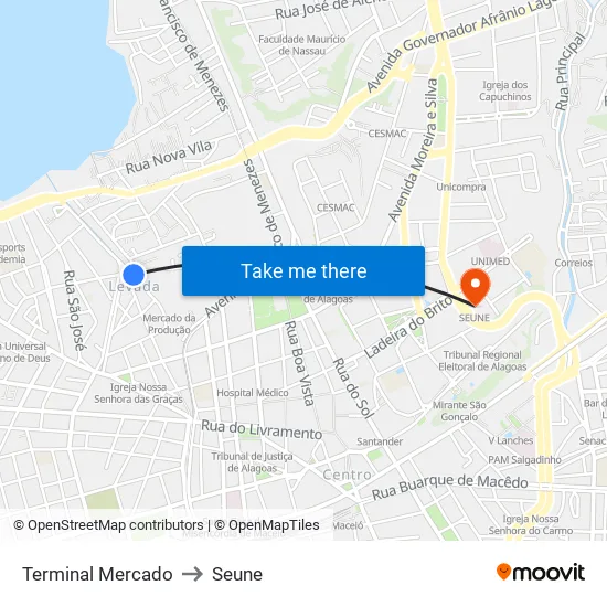 Terminal Mercado to Seune map