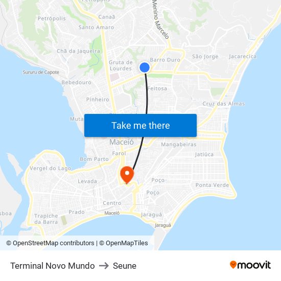 Terminal Novo Mundo to Seune map