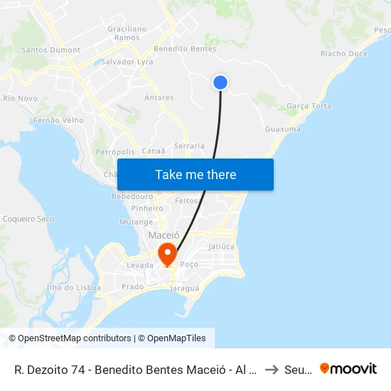 R. Dezoito 74 - Benedito Bentes Maceió - Al Brasil to Seune map