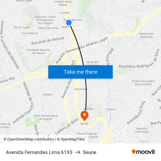 Avenida Fernandes Lima 6193 to Seune map