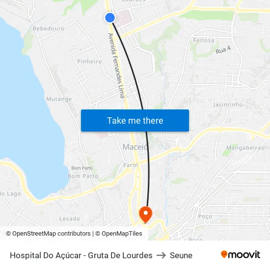 Hospital Do Açúcar - Gruta De Lourdes to Seune map