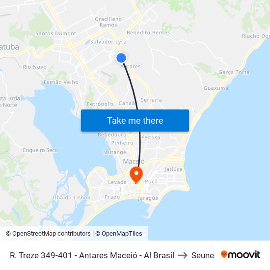 R. Treze 349-401 - Antares Maceió - Al Brasil to Seune map