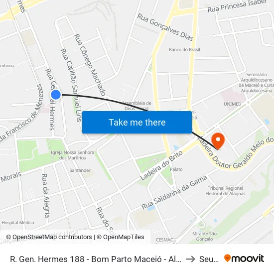 R. Gen. Hermes 188 - Bom Parto Maceió - Al Brasil to Seune map