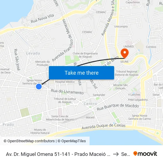 Av. Dr. Miguel Omena 51-141 - Prado Maceió - Al 57010-320 Brasil to Seune map