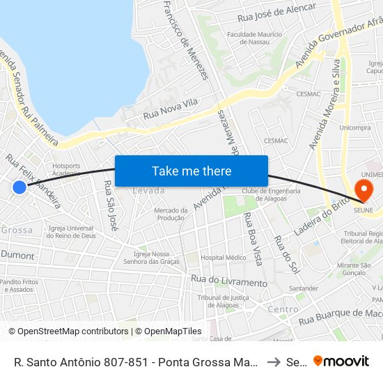 R. Santo Antônio 807-851 - Ponta Grossa Maceió - Al 57014-680 Brasil to Seune map