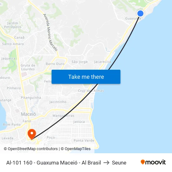 Al-101 160 - Guaxuma Maceió - Al Brasil to Seune map