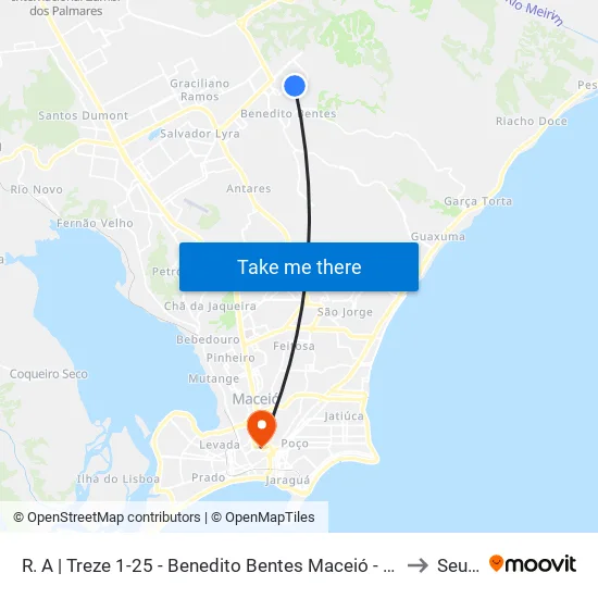 R. A | Treze 1-25 - Benedito Bentes Maceió - Al Brasil to Seune map