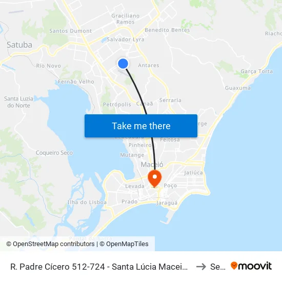 R. Padre Cícero 512-724 - Santa Lúcia Maceió - Al 57082-190 Brazil to Seune map