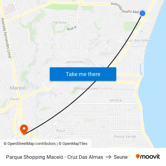 Parque Shopping Maceió - Cruz Das Almas to Seune map