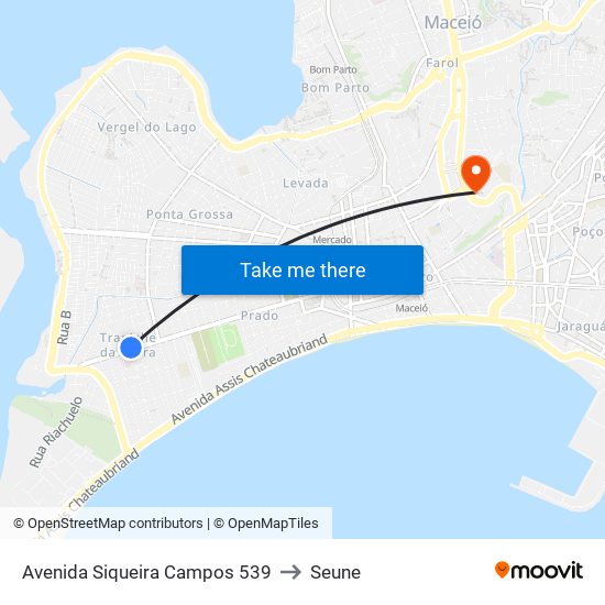 Avenida Siqueira Campos 539 to Seune map